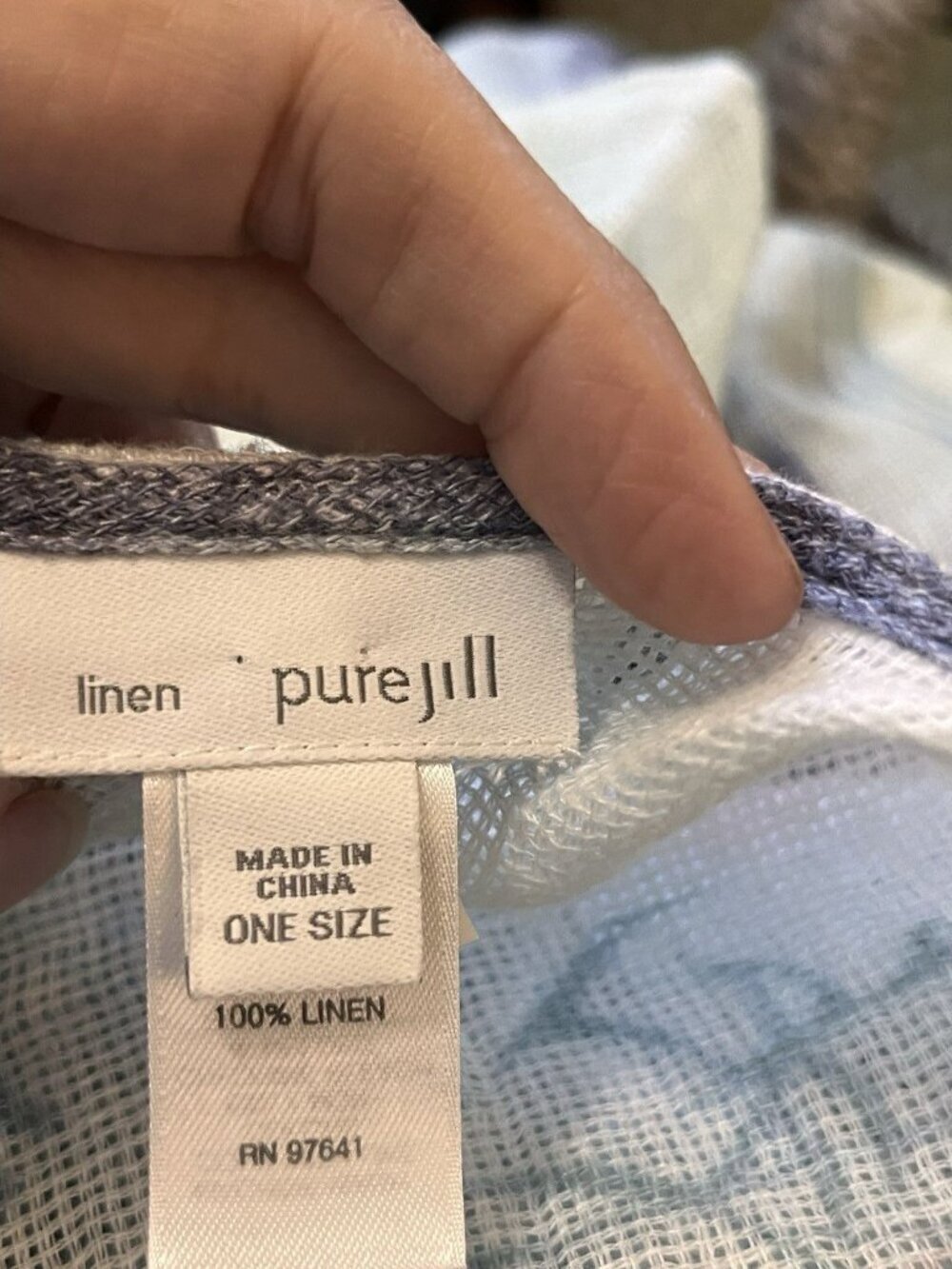 Pure Jill Kimono 100% Linen Top Shirt OS Watercolor Lagenlook Art to Wear Pastel - Picture 8 of 9